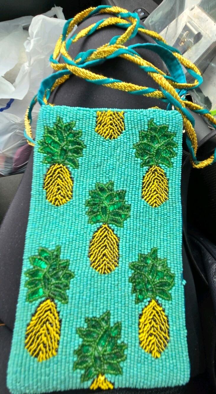 Bamboo Trading Co Hand-Beaded Pineapple Party Crossbody Phone Bag FREE SHIPPING